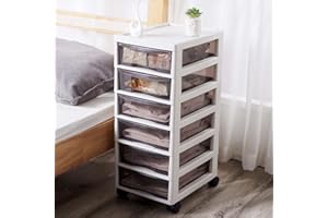 BAKAJI Cassettiera Salvaspazio con Cassetti Ripiani Portaoggetti Trasparente, Carrello in Polipropilene con 4 Ruote e Struttura Robusta Bianca, Organizer Multiuso, Grande Capacità (6 Cassetti)