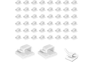 Kryzulax 50 Piezas Clips de Cable de Exterior,Clips Organizador de Cables Autoadhesivo,Adhesiva Clips Decorativos de Luces para Cable de USB,TV,Cargador,Audio Mesa,Oficina,Casa(Blanco)