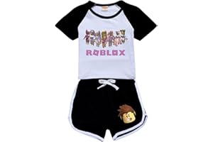 CKCKTZ Conjunto de camiseta gráfica para niñas, blusa, pantalones cortos Ro-blox, conjunto de ropa de verano