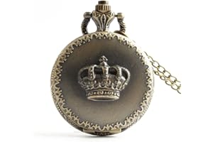 Joielavie Montre de Poche Couronne Roi Royale Chiffre Arabe Motif Floral Décoré Quartz Collier Alliage Montre Gousset Classique Vintage Cadeau Homme Femme