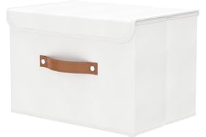 OUTBROS Boîte Range pour Vêtement, 45 x 30 x 30 cm Paniers de Rangement Pliables avec Couvercles et Poignées, Magazine pour, Chambre à Coucher (1 pièces,Blanche)