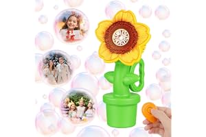 AUAUY Solros bubbelmaskin med LED/batterier/lösning/fjärrkontroll | Uppladdningsbar, 1 0000+ bubblor/min, 3 lägen elektrisk bubbelpinne för barn, bärbar bubbelleksak för fest, bröllop