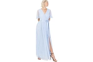 Anaya with Love Women's Ladies Maxi Dress V Neckline Short Sleeve Frilly Long Empire Waist for Wedding Guest Bridesmaid Maid of Honour