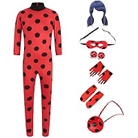 Kinder Rollenspiel Party Kostüm Cosplay für Ladybug, Mädchen Halloween Weihnachts Karneval Superheld Overall mit Perücke…