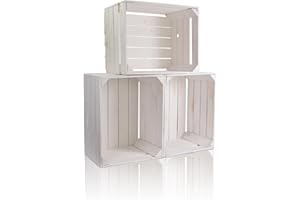 ‎CHICCIE CHICCIE 4 Set Vintage Holzkiste Weiß 50x40x30cm - Holzkisten Weinkisten Obstkisten Regale Kisten