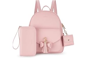 ECOSUSI Mini Zaino Donna Pelle Zainetto Piccolo Zaini Casual Zaino Impermeabile Elegante Borsa da Viaggio Borsa a Tracolla Zaino Set Zaino Ragazza Set di Cute Bowknot Nappa Satchel 3 Pezzi，Rosa