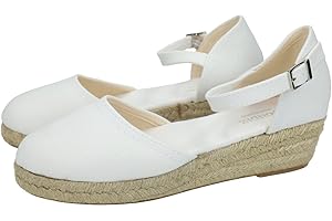 CONDIZ 261 Esparteñas Blancas de comunion para niñas, con un Poco de cuña y Hebilla, Puntera Cerrada, Sencillas sin Adornos NIÑA Zapato COMUNIÓN