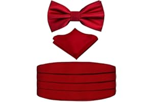 Alizeal Mens Solid Pre-tied Party Adjustable Bow Tie, Cummerbund and Pocket Square Gift Set