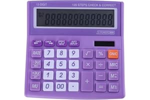 WZIOEPUL Desktop Calculator Basic Office Desk Calculator 12 Digit with Solar Power and Easy to Read LCD Display, Big Buttons, for Home, Office, School, Class and Business, with Battery - Purple