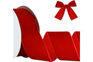 RIBBOOO Red Samt Band 5cm x 10yds, Vintage Samt Bänder für Weihnachten, Kranz Bögen Dekoration Handwerk Geschenkverpackung, Valentinstag Bouquet Verpackung