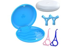 ARGOMAX Caja Para Aparatos de Ortodoncia, 2X Caja Dentadura Postiza, Caja De Retenedor, Caja De Almacenamiento De Dentadura, con 2X Herramienta de Extracción de Alineador, 2X Chewies Forma de Y, Azu+Blanco