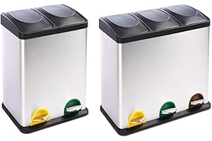 Floordirekt Kosz na śmieci, 2 lub 3 przegródki, 24 l, ze stali nierdzewnej, do gospodarstwa domowego, w zestawie 15 worków na śmieci, 3 komory do kuchni, 3 komory po 18 litrów, na papier, odpady