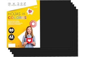 Fogli Colorati A3 80g per Stampanti e Attività Manuali, Blocco di Carta Colorata per Bambini, Pacchetto di Fogli Colorati per Biglietti m-office (50 fogli, Nero)