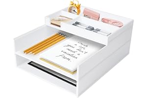 Dadabig Portadocumentos de Escritorio A4, Organizador de Papel de Oficina, Bandeja de 3 Niveles, Apilable, Blanco