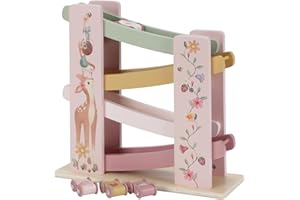 Little Dutch Auto-Rennbahn Kugelbahn aus Holz mit 3 Autos für Kinder rosa - Fairy Garden