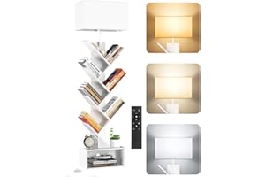 OUTONLIFE Libreria a Forma di Albero in Legno con Luce, Scaffale Autoportante a 6 Ripiani ad Angolo con Telecomando – Libreria Salvaspazio per Libri, CD, per Soggiorno, Studio, Ufficio (Bianco)