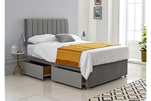 COMFOREST, BEDDING & UPHOLSTERY INNOVATION LEADER Comforest - Sophisticated 4ft6 Double Divan Bed with 2 Drawers - Luxurious Double Divan Bed with Mattress and 24" Headboard - Double Bed Frame and Mattress Included (Grey Plush)