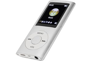 ASHATA Lecteur MP3 64G, Lecteur de Musique MP3 à écran de 1,8 Pouces pour Les études Sportives, Prise en Charge MP3 WMA FLAC Ape AAC OGG et ACELP, écouteurs Inclus (Argent)