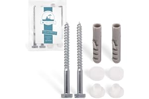 Calmwaters® Befestigungsset für Stand-WCs, Stand-Bidets und Badablagen, Set zur WC-Montage, 2 Schrauben 6 x 70 mm mit Dübeln 8 mm, Abdeckkappen in Weiß, Kunststoff, verzinktes Metall, 51PM4670