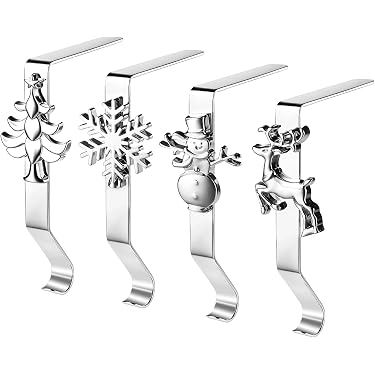 Set 6 Ganci Per Calze Natalizie In Metallo Argento | Adattabili A Camini 0,75-6,6 Cm | Antiscivolo | Decorazione Festiva
