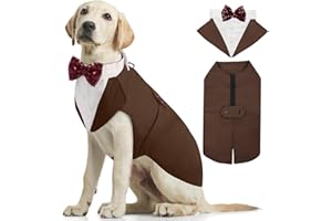 Kuoser Smoking dla psa, zestaw bandany, ubrania dla zwierząt domowych, formalna koszula dla szczeniaka, ze zdejmowaną muszką, kostium dla małych, średnich i dużych psów, strój na imprezę urodzinową,