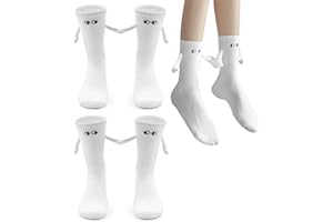TWOBUD 2 Pairs Magnetic Socks Hold Hands Novelty Funny Cotton Hand Holding Socks Cute Mid Tube Sports Socks that Hold Hands Special Couple Friendship Gifts for Women Men Him Her