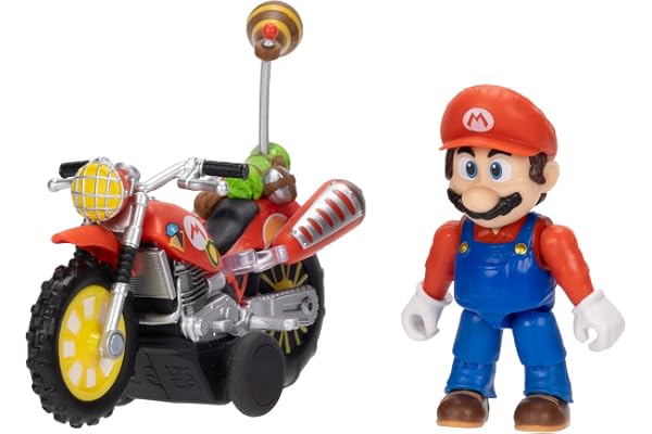 Super Mario Galaxy-filmen Mario med motorcykel 6,35 cm actionfigur, officiellt licensierad av Jakks Pacific, 9 ledpunkter, de