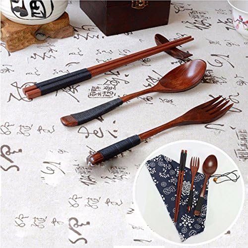 Aliciashouse Japanese Natural Wooden Chopsticks Spoon Fork Tableware