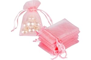 HRX Package 100pcs Pink Mini Organza Mesh Bag With Drawstring for Jewellery, Sweets, Chocolate, Wedding Favours - Small Lavender Pouches (5x8cm)