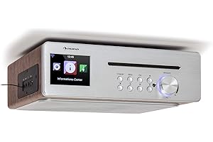 auna Silver Star Chef Küchenradio, Unterbauradio, 10W RMS / 20W max, CD-Player, Bluetooth-Funktion, Radio: Internet/DAB+/UKW, 2,4" TFT Farbdisplay, USB-Port, AUX-Eingang, Silber