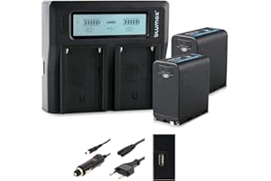 Blumax 2X Akku für Sony NP-F980 / F970 / F750 / F550-10050mAh mit 5V USB Ausgang (Powerbankfunktion) und DC Strom-Eingang + Doppelladegerät Dual Charger || KFZ 2 Akkus gleichzeitig Laden