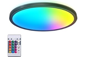 B.K.Licht - Panneau LED à lumière indirecte, télécommande, lumière multicolore RGB+W, panneau LED, dalle, plafond, plafonnier led, lustre salon, lustre cuisine, 29x3 cm, noir