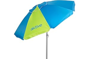 AKTIVE Sombrilla playa 220 cm, 8 varillas fibra de vidrio, Mástil aluminio 28/32 mm, Protección UV50+, Sistema inclinable, Ventilación superior, Funda transporte (62438)