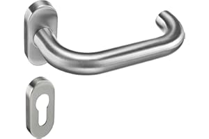 Sempro Schmalrahmen Türgriff auf 26x62 oval Rosette. Schraubenabstand 45. V2A Edelstahl für Außenbereich