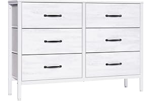LYNCOHOME Chest of Drawers, TV Unit with 6 Drawers, TV Stand Cabinet with Deep and Large Drawers for Living Room，Bedroom, Sitting Room, White