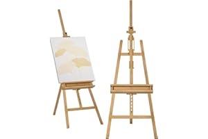 Vinsetto Cavalletto per Pittura Pieghevole in Legno di Faggio con Altezza e Angolazione Regolabile, 65x110x180-235 cm, color Legno