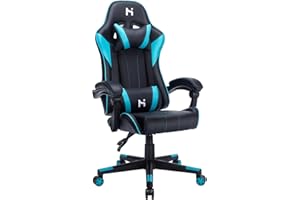 Precision Synergie Gaming Chair for Adults, Racing Style Video Gamer Chairs, Ergonomic PC Gaming Chair with Lumbar Cushion Headrest, Height Adjustable Swivel Computer Chair for Home Office, Black-Blue