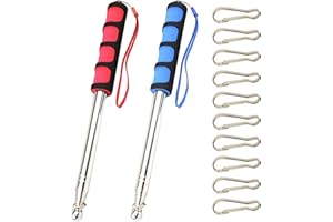WANAONE 2Pcs Telescopic Flag Pole, Handheld Flag Pole Stainless Steel with Sponge Handle & 10pcs Flag Pole Clips for Tourist Guide Camping Travelling Presentation Pointer(2pcs)
