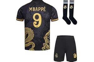 YATLASA R. Madrid #9 Mbappe Kinder Trikot Fußball Spezielle Golddrachen-Edition, Shorts und Socken Jugendgrößen