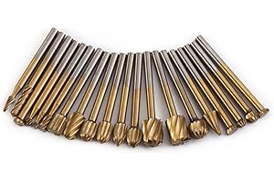 WALFRONT Kit de 20pcs 1/8'' Fraises Rotatives en HSS Revêtement Titané Outil Dremel Perceuse Ponceuse Electrique