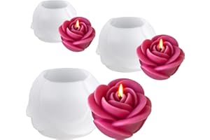 HJYIMYI 3 Pièces Moule Bougie Silicone Fleur, 3D Moule Silicone Bougie Fleurs, Facile à Démouler, Rose Mold pour la Fabrication De Bougies Parfumées Artisanales, Savons, Plâtre, DIY Résine,Chocolat,Fondant