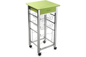 Versa Leicester Carro de Cocina con Ruedas, cajones y botellero, Verdulero con despensa y organizadores, Almacenaje de Cocina, Medidas (Al x L x An) 82 x 40 x 40 cm, Madera y Metal, Color Verde
