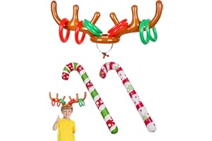 ALONK Ringwurfspiel Aufblasbare – 1 Aufblasbares Geweih + 8 Farbige Aufblasbare Ringe + 2 Aufblasbare Krücken | PVC Weihnachts-Dekorations | Familien-Partyspiel für Alle Altersklassen