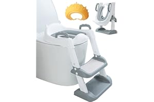 GEMOKRT Reducteur Toilette Enfant, Rehausseur WC Enfant, Siege Toilette Enfant avec Marche, Pliable et Réglable, Propreté Apprentissage Adaptateur avec Tapis Antidérapant, Disponible pour Garçon et Fille