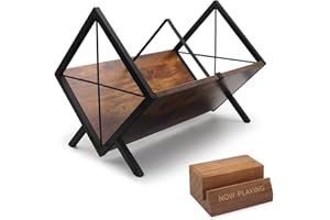 KATLKIU Vinyl Record Storage Rack Set, Solid Wood Now Playing VinylStand + Iron-Wood LP Record Holder, Large Capacity Vinyl Shelf for 80–100 LPs, RecordStorage Organizer for Albums, CDs, Books, Mags