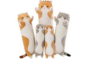 Bobomon Katze Kuscheltier stofftier Katze langes Kissen riesen XXL Kawaii groß plüschtier plüschkatze Cute seitenschläferkissen cat plushie (Grau, 70cm)