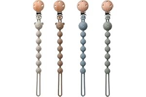 TOHADRILL 4 Pièces Attache Tetine, Accroche Tetine Bebe, Attache Silicone Garçon Fille, Sucette Mam 0-6 Mois (Marron/Gris/Bleu/Vert)