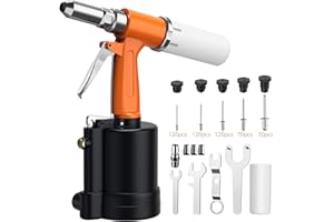 Kamtop Pneumatic Rivet Gun, Hydraulic Air Riveter Tool 3/32", 1/8", 5/32", 3/16" and 1/4" Capacity Nosepieces, Double Power Riveting Gun Pop Pneumatic Rivet Tool Air Rivet Gun with 500 PCS Rivets
