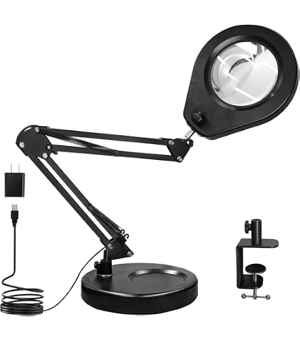 Jubor Lampe Loupe De Bureau 10X/15X | LED Avec 3 Modes | Bras Pivotant | Pince | Pour Lecture Et Bricolage
