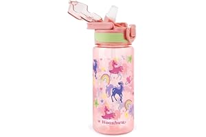 omedecal Gourde avec Paille 600ml, Anti Fuite Portable Bouteille D'eau Sans BPA & Verrouillage Sécurisé pour Sport - Licorne